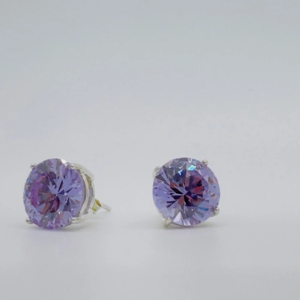New Lavender Round CZ Silver Stud Earrings - Picture 2 of 6